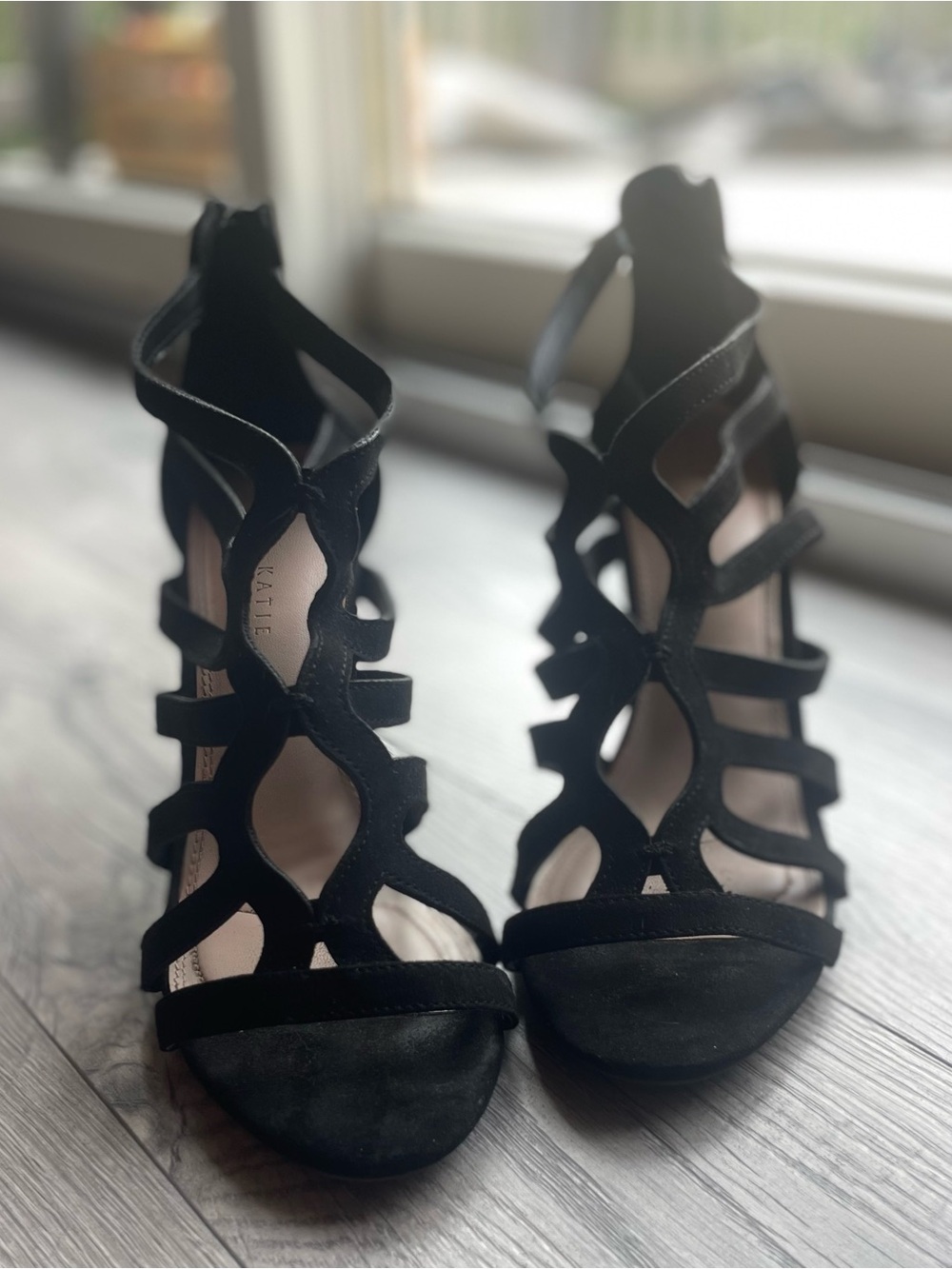 Kelly & Katie Black Cutout Caged High Heel Sandals